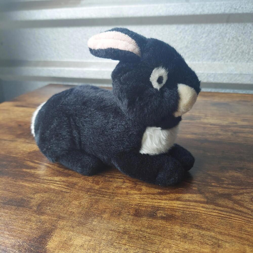 Russ Berrie Realistic Bunnies Black And White Rabbit 8" Plush Toy
